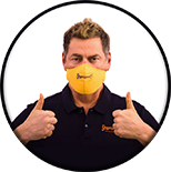 Vince Offer giving two thumbs up with his ShamWow mask on